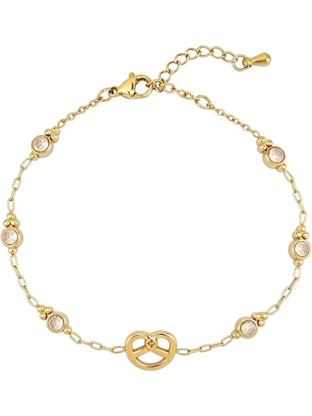 Dainty 18K Gold Plated Pretzel Charm CZ Bracelet - Eternal Love Wedding Gift for